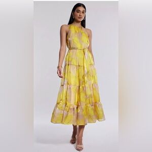 BCBG New York floral halter dress - yellow- xl